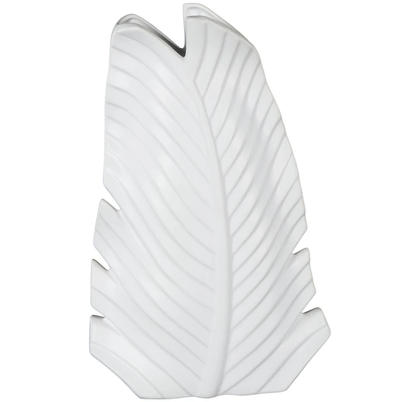 15" White Ceramic Palm Leaf Vase