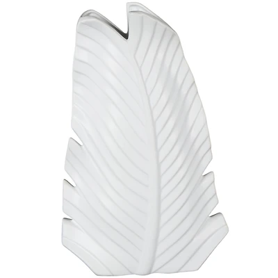 15" White Ceramic Palm Leaf Vase
