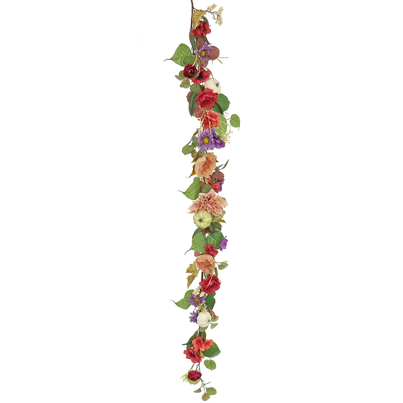 6ft. Harvest Serenity Mixed Flower & Pumpkin Garland