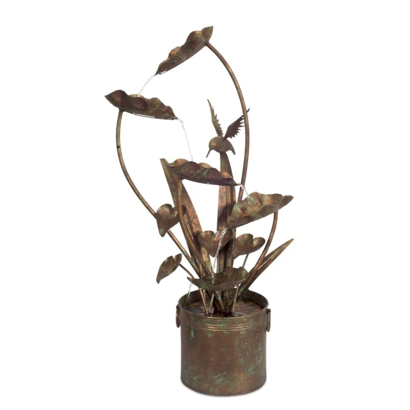 39.5" Bronze Iron Anthurium & Hummingbird Fountain