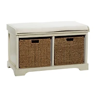 White Traditional Wood Storage Bench, 20" x 34"