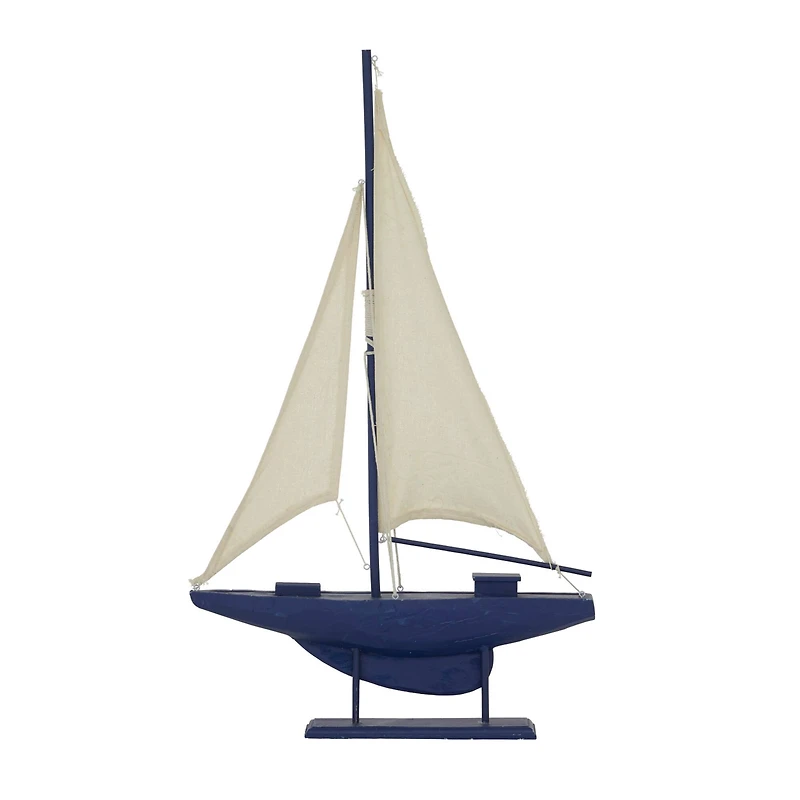 Coastal Dark Blue Wooden Sailboat Sculpture, 28" x 17" x 3"