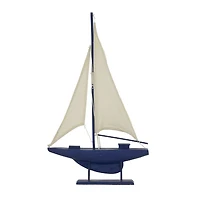 Coastal Dark Blue Wooden Sailboat Sculpture, 28" x 17" x 3"