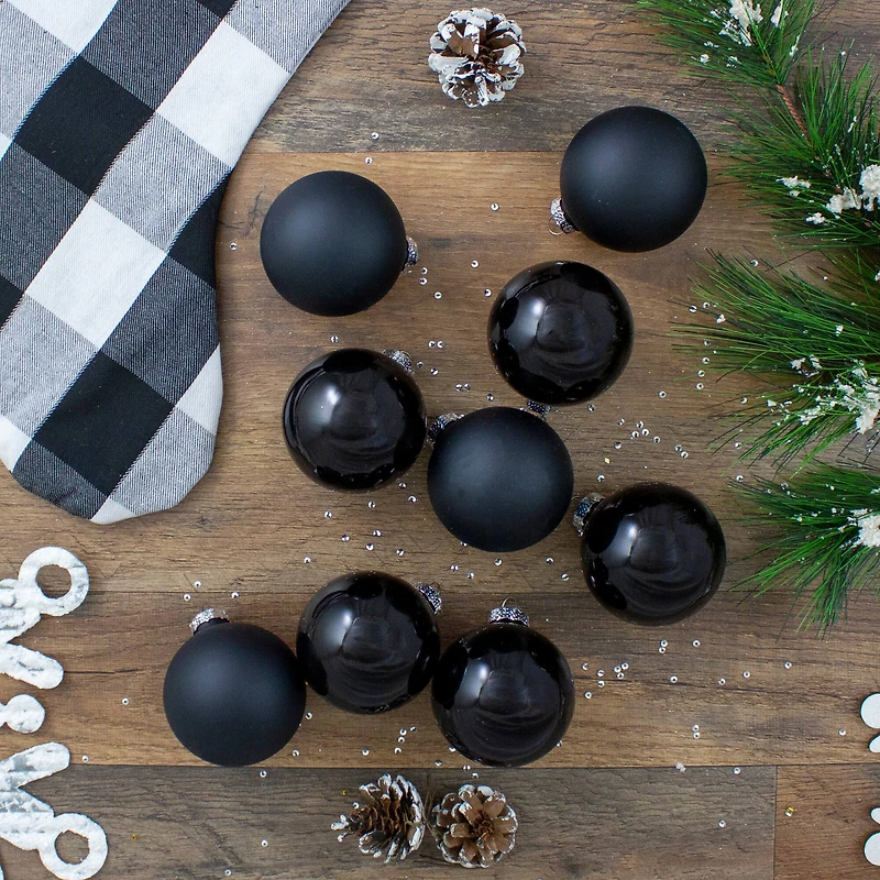 9ct. 2.5" Shiny & Matte Black Glass Ball Ornaments
