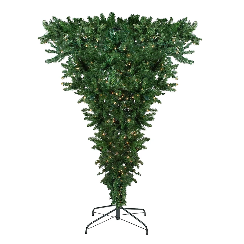 7.5ft. Pre-Lit Green Upside Down Spruce Artificial Christmas Tree, Clear Lights