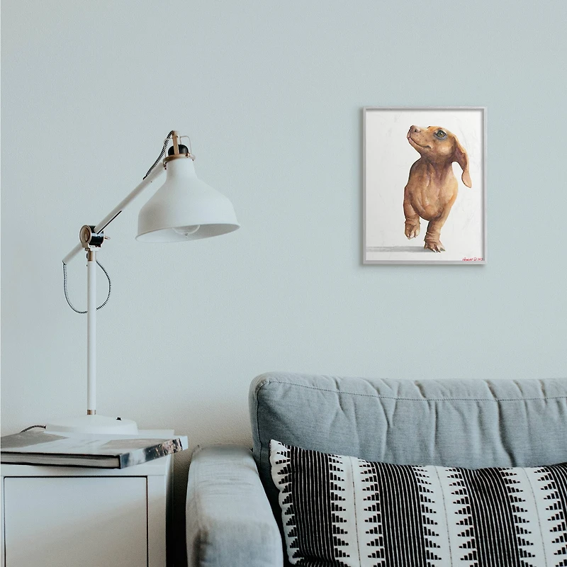 Stupell Industries Little Dachshund Dog Strutt Adorable Pet Portrait in Gray Frame Wall Art