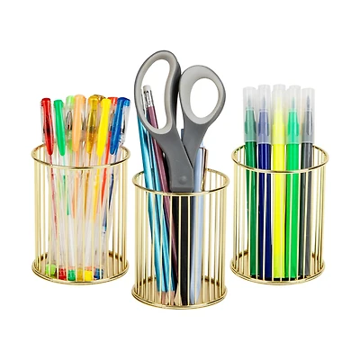 Mind Reader Pen and Accessories Holder, Desktop Organizer, Office, Metal , Set of 3, Gold