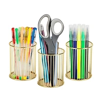 Mind Reader Pen and Accessories Holder, Desktop Organizer, Office, Metal , Set of 3, Gold