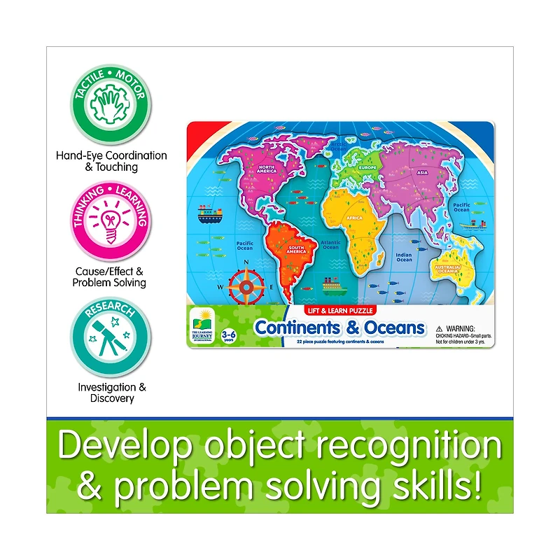 Lift & Learn Puzzle - Continents & Oceans: 22 Pcs