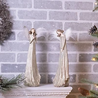 14" Glittered Angel with Feather Wings Set