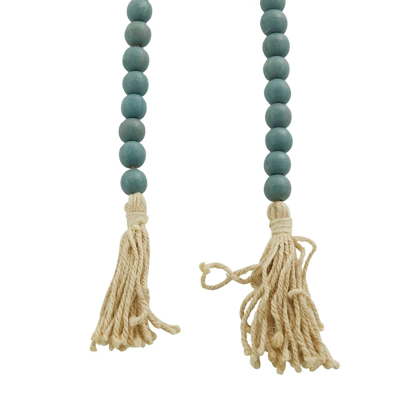 Blue Wood Beaded Garland with Tassel