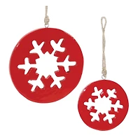 Red Wood Snowflake Cut-Out Ornaments Set