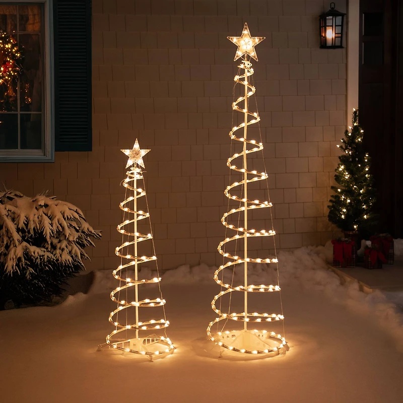 2 Pack Pre-Lit White Outdoor Spiral Cone Christmas Trees