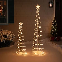 2 Pack Pre-Lit White Outdoor Spiral Cone Christmas Trees
