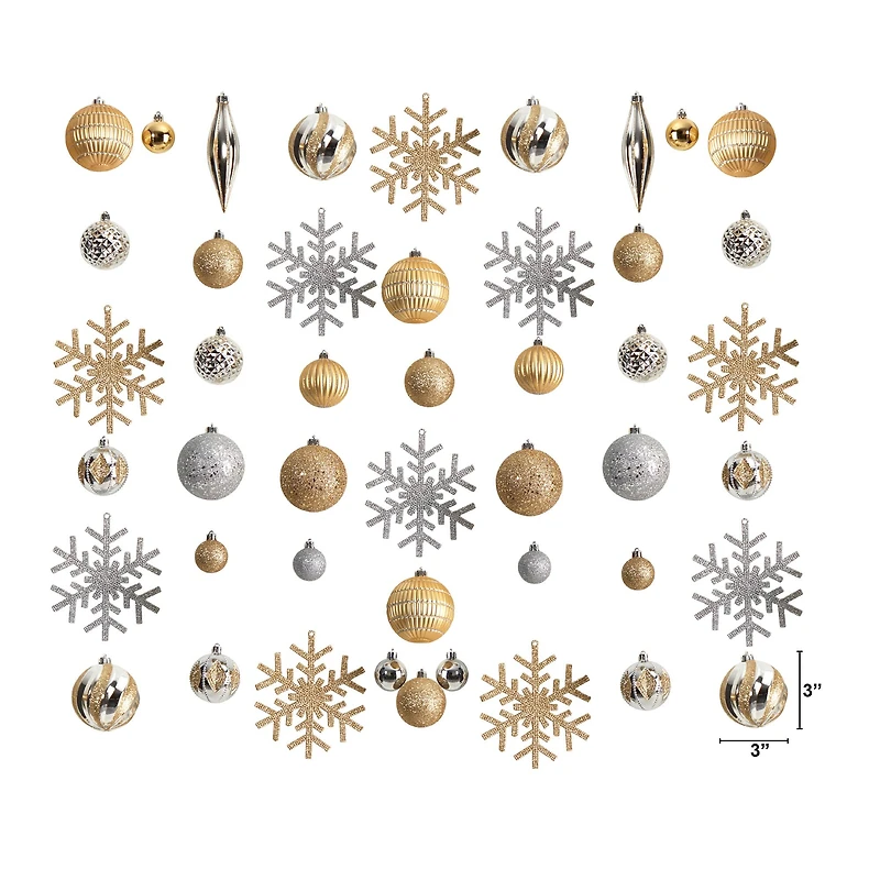 60ct. Holiday Deluxe Shatterproof Christmas Tree Ornament Box Set