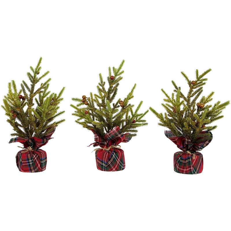 9" Unlit Glittered Pine with Berries Artificial Christmas Tree Set