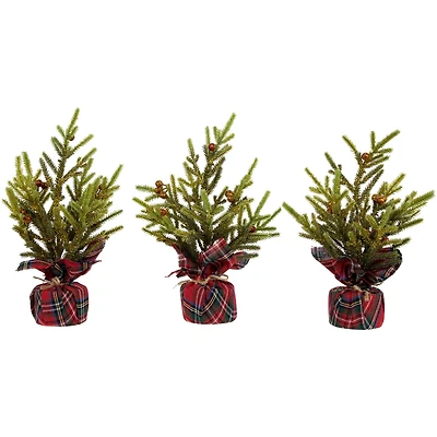 9" Unlit Glittered Pine with Berries Artificial Christmas Tree Set