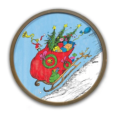 20" The Grinch Riding in Sled Round White Framed Print