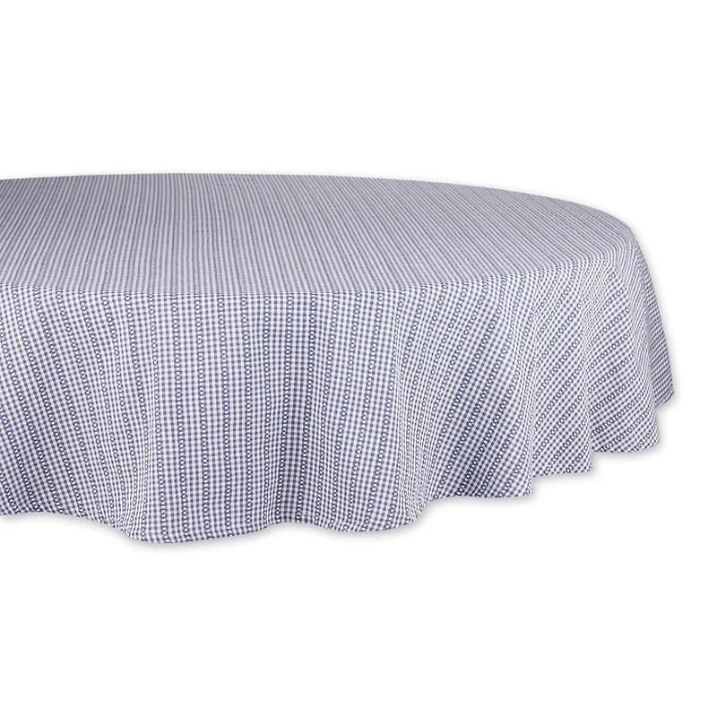 French Blue Farmhouse Gingham Tablecoth 70" Round