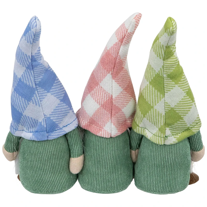 7" Pastel Pink & Green Gnome Trio with Welcome Banner Spring Table Décor
