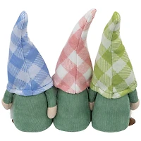 7" Pastel Pink & Green Gnome Trio with Welcome Banner Spring Table Décor