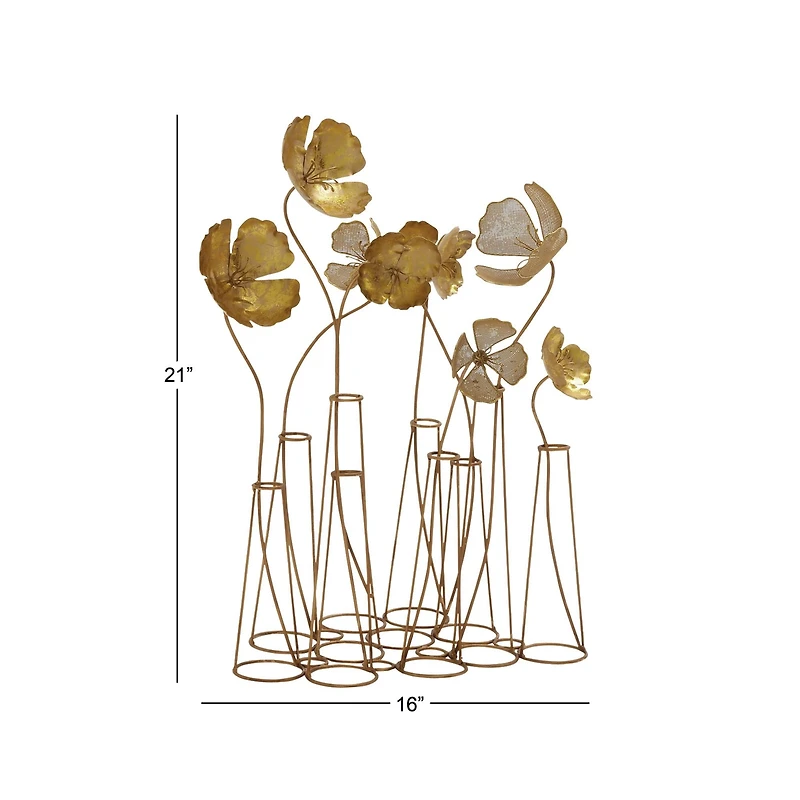 21" Gold Metal Flowers Sculpture
