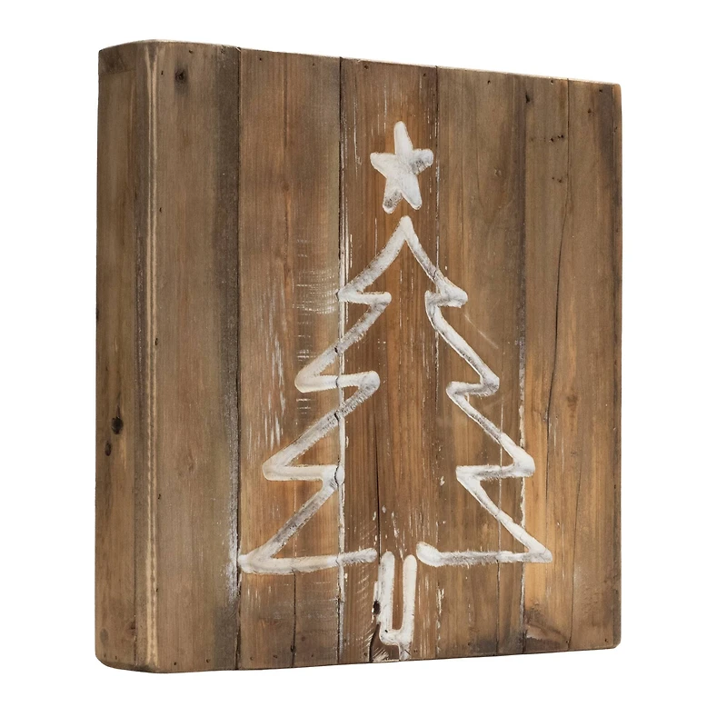 11.75" Distressed Snowflake & Tree Wood Block Set