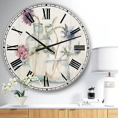 Designart 'Blossoms On Birch Cottage Bouquet Ii Farmhouse Wall Clock