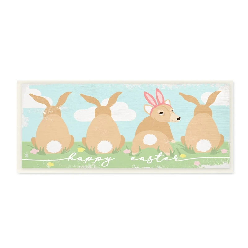 Stupell Industries Happy Easter Sentiment Bunny Tails Funny Corgi Dog Wall Plaque Art