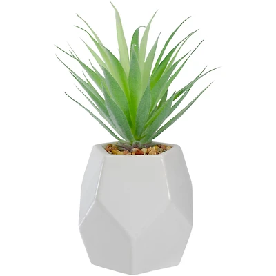 7.5" Green Sword Grass in White Geometric Pot