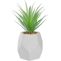 7.5" Green Sword Grass in White Geometric Pot