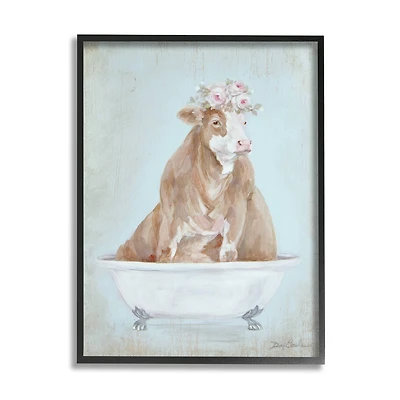 Stupell Industries Large Farm Cow in Claw Bathtub Vintage Bathroom Framed Wall Art