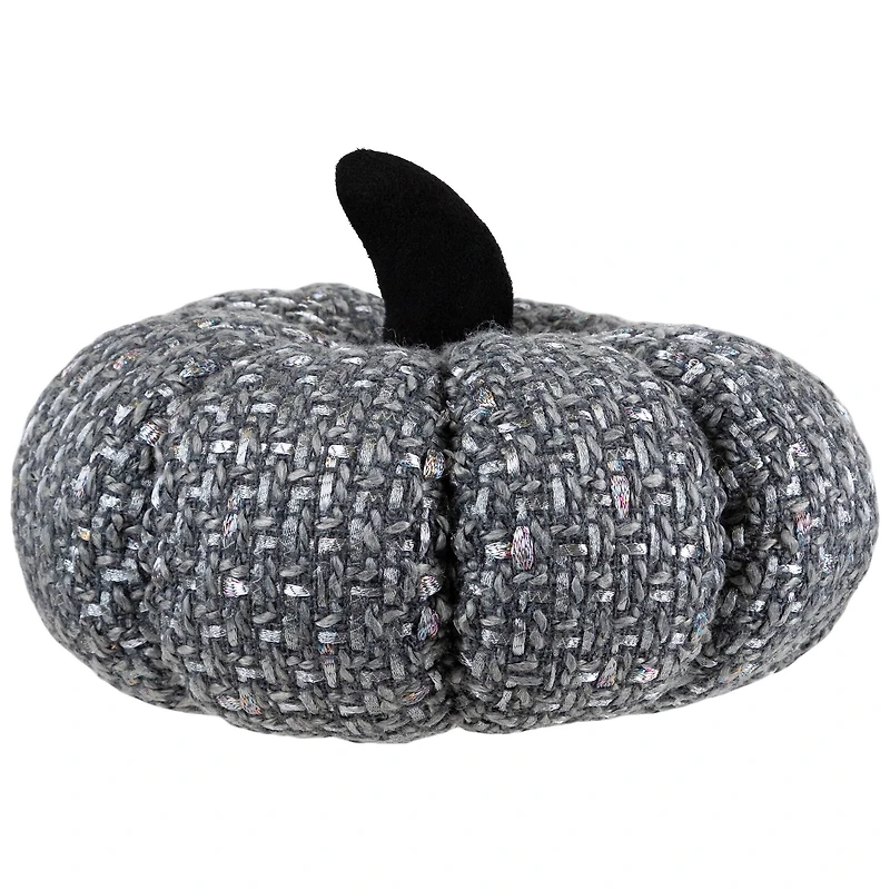 7.5" Gray Knitted Fall Harvest Tabletop Pumpkin