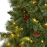 9ft. Pre-Lit White Mountain Pine & Pinecones Artificial Christmas Tree with Clear LED Lights