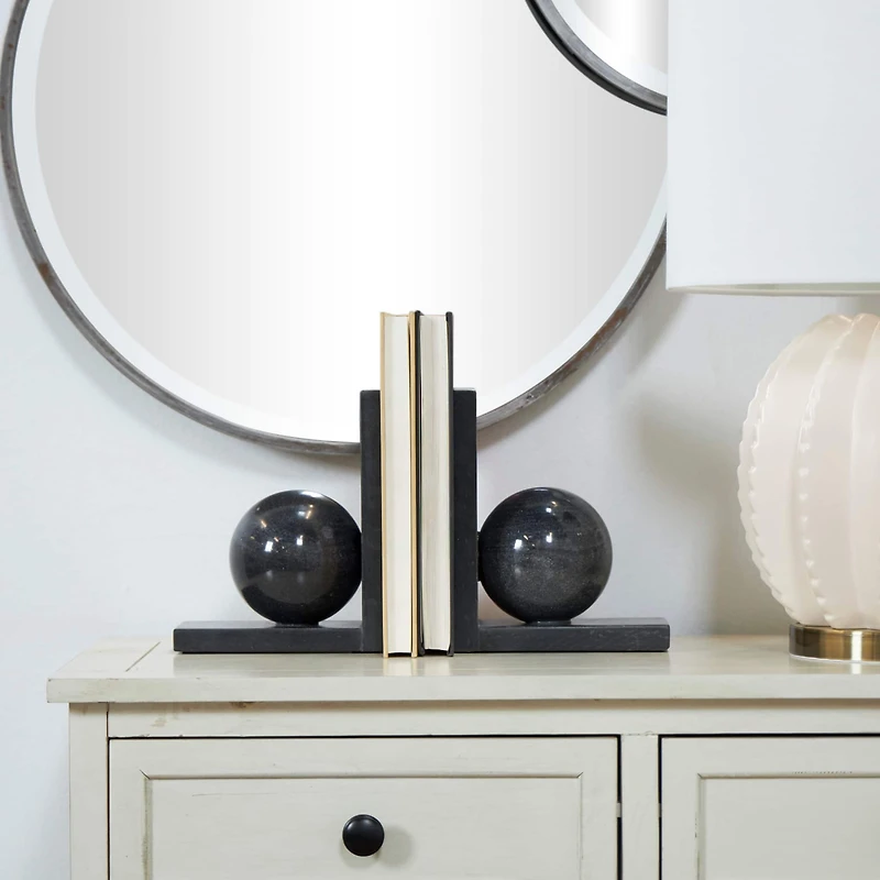 7.25" Black Orb Modern Marble Bookends, 2ct.