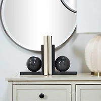 7.25" Black Orb Modern Marble Bookends, 2ct.