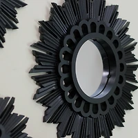 9.5" Floral Sunburst Matte Black Round Mirror Set