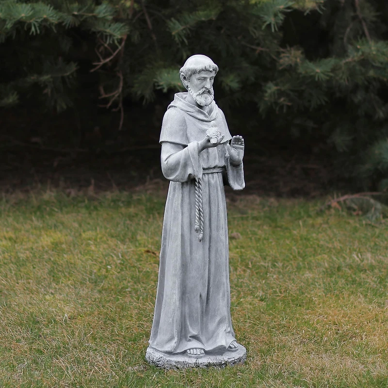 28" St. Francis with Bird Outdoor Garden Statue