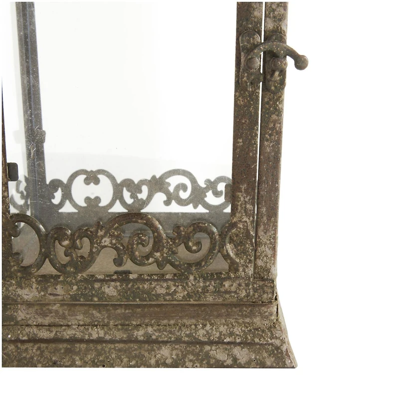 Brown Distressed Metal Candle Lantern Set