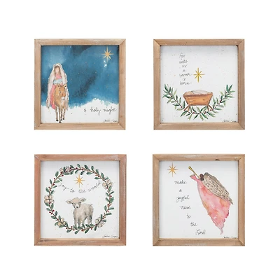 Hello Honey® 8.25" Nativity Story 4 Piece Wood Framed Wall Décor Set