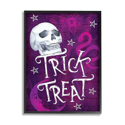 Stupell Industries Trick or Treat Purple Halloween Framed Giclee Art