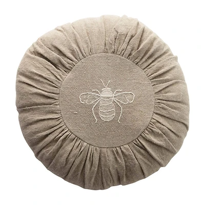 Hello Honey® Round Natural Embroidered Bee Pillow