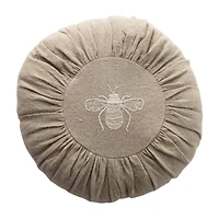 Hello Honey® Round Natural Embroidered Bee Pillow