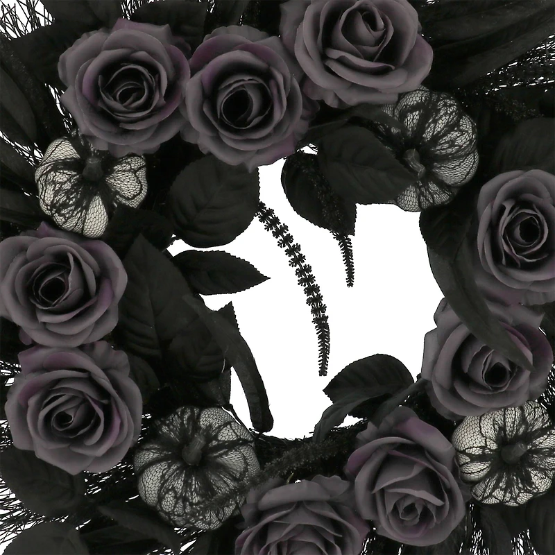 24" Black Pumpkin & Rose Wall Wreath by Ashland®