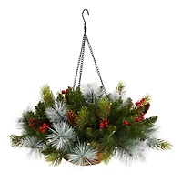 2ft. LED Pine & Berries Artificial Christmas Hanging Basket