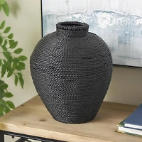 13" Black Handmade Wrapped Pot Metal Vase
