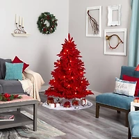 5ft. Pre-Lit Red Flocked Fraser Fir Artificial Christmas Tree with Red Lights
