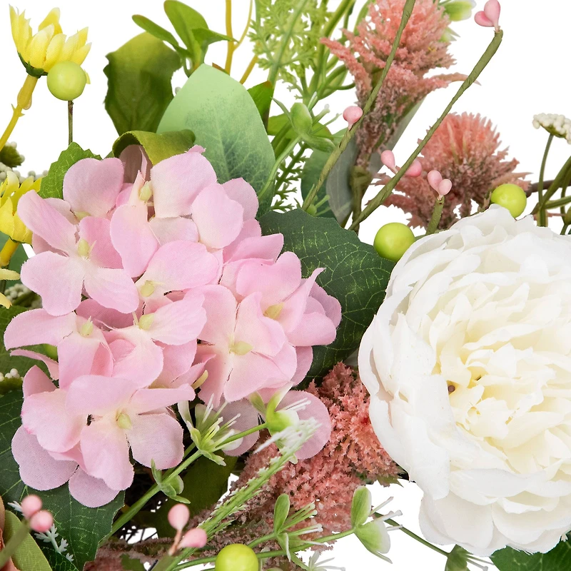 26" Pink & Yellow Rose & Hydrangea Floral Spring Wreath