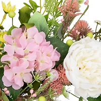 26" Pink & Yellow Rose & Hydrangea Floral Spring Wreath