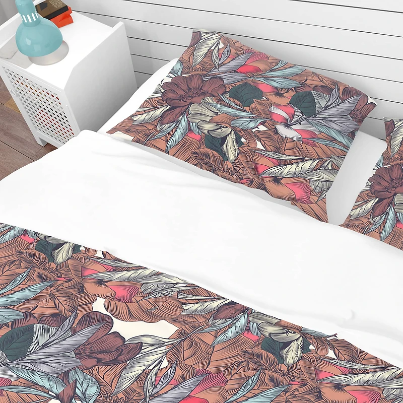 Designart 'Floral Botanical Pattern with Engraved Flowers' Bohemian & Eclectic Bedding Set